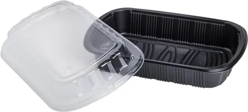 Vista 3 de Karat Envase de costilla de plástico PP negro con tapa transparente OPS - 100