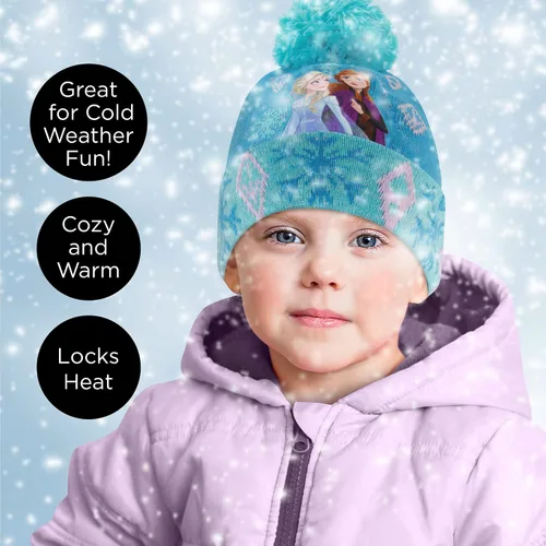 Vista 2 de Disney Juego de gorro y guantes de invierno para niñas de 2 a 4 años o Frozen 2 con gorro Elsa & Anna y guantes para niños de 4 a 7 años