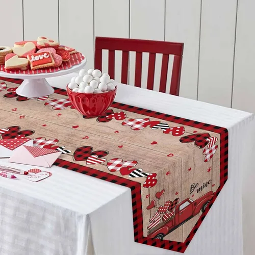 Vista 4 de Camino de mesa de camión para el día de San Valentín de 36 pulgadas de largo, antideslizantes, para mesa de comedor, diseño de corazón de amor