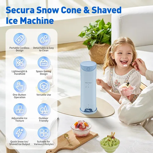 Vista 6 de Secura Cono de nieve portátil, máquina de nieve afeitada eléctrica con 2