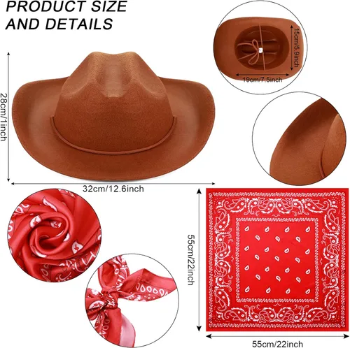 Vista 2 de Cowboy Accessory Set, Include Toddler Boys Cowboy Boots, Kids Felt Cowboy Hat with Bandanna, Kids