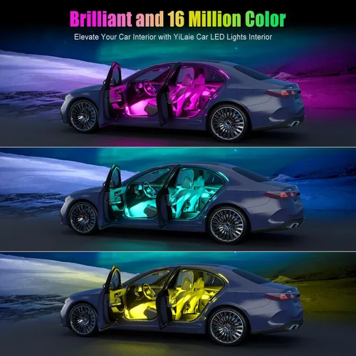 Vista 3 de YiLaie Luces interiores de automóvil, luces interiores inteligentes para automóvil con control de aplicación, kit de iluminación interna de neón