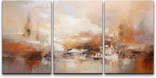 Vista 92 de wall26 Lienzo enmarcado para pared, juego de arte con trazos de pintura roja y naranja vibrante, paisaje, formas abstractas, ilustraciones, arte