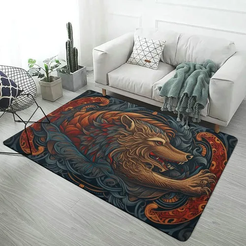 Vista 14 de Alfombra de arte de mitología nórdica de lobo Fenrir, tapete divertido regalo para decoración del hogar para dormitorio, sala de estar, alfombra
