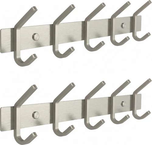 Vista 21 de Perchero pequeño de montaje en pared, de níquel cepillado, de acero inoxidable de 6 pulgadas, con 2 ganchos dobles resistentes, colgador de pared