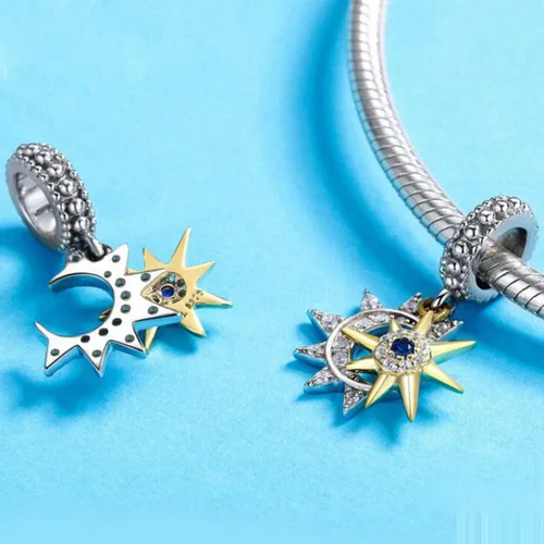 Vista 4 de Abalorio de plata de ley 925 con diseño de luna y estrella de cielo estrellado para pulseras Pandora