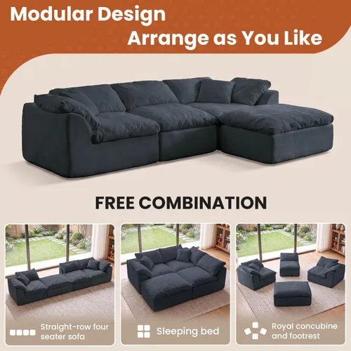 Vista 5 de Sofá de nube deshuesado de gran tamaño, sofá modular en forma de Azul