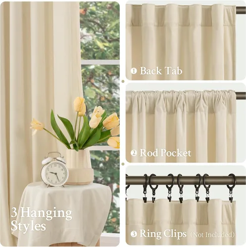 Vista 3 de LAMIT - Paneles de terciopelo beige para sala de estar de 72 pulgadas de largo, elegantes cortinas aisladas térmicamente e insonorizadas