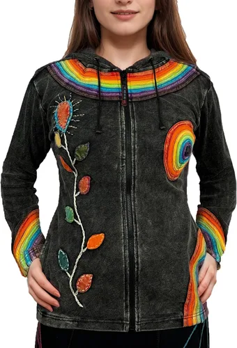 Vista 33 de Agan Traders Chaquetas bohemias con cremallera para mujer, con parches de teñido anudado, sudaderas ligeras con capucha para mujer 2025