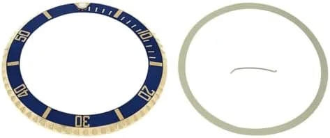 Vista 2 de Ewatchparts Bisel e inserto compatible con Rolex Submariner Serti 18 quilates 16613 oro real azul dorado