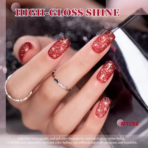 Vista 3 de RARJSM Esmalte de uñas de gel con purpurina roja reflectante holográfica, destellos de arco iris, diamantes brillantes, LED, UV, secado con lámpara