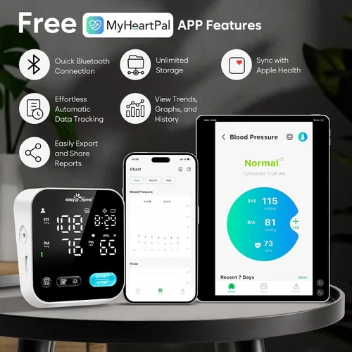 Vista 2 de Monitor de presión arterial para uso doméstico: máquina inteligente Easy@Home BP con aplicación MyHeartPal gratuita, brazalete XL de presión