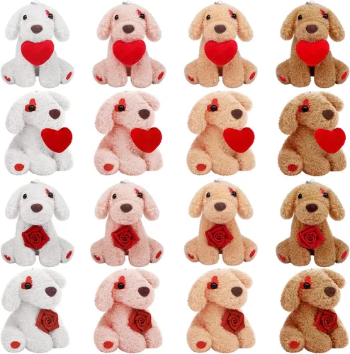 Vista 8 de Elcoho 16 perros de peluche de 4 pulgadas con llavero, lindo animal de peluche, juguetes suaves, recuerdos de fiesta para bolsa de regalos, regalos