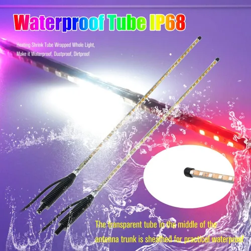 Vista 5 de YEORO 2 piezas Tiras LED Dobles RGB 270 Luces Estroboscópicas Automáticas de Antena Impermeables para UTV, ATV (2.4 pies)