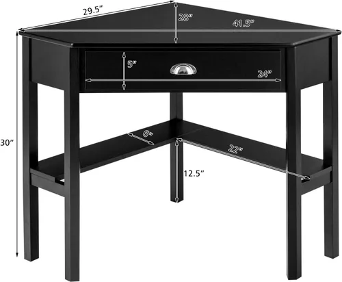 Vista 3 de KOTEK Escritorio esquinero con cajón y estantes, escritorio de madera para oficina en casa, escritorio de computadora triangular, escritorio