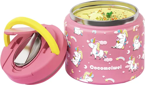Vista 11 de Termo de 11.8 oz para Alimentos Calientes, Termo para Sopa de Acero Inoxidable, Contenedor de Comida Caliente con Cuchara Plegable, Tapa Abatible