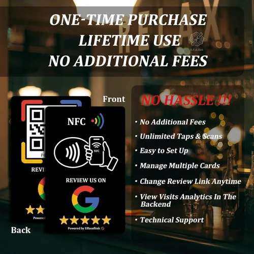 Vista 5 de Google Review Tap Card, NFC y código QR para empresas - Boost Opiniones de clientes 1 Card, No App, No Monthly Fees, Easy Setup in Minutes, Durable