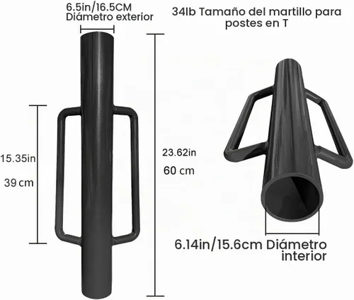 Vista 2 de Controlador de poste de valla de 34 libras con asas, resistente poste de libra, martillo de estaca de valla, excavador de agujeros de poste de valla
