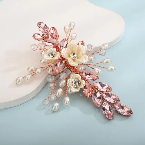 Vista 9 de Teyglen Pinza para el pelo de novia de cristal con diamantes de imitación, perlas hechas a mano, accesorios para el cabello de boda, accesorios