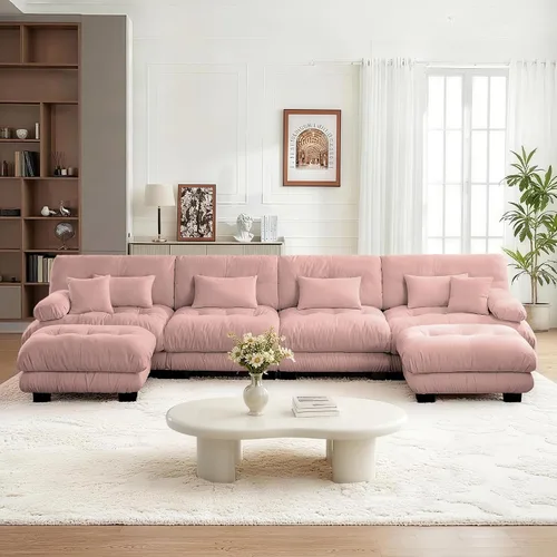 Vista 69 de Sofá Seccional Modular Extragrande de 93.7 pulgadas, Sofá de Dos Plazas Cloud Couch con Almohadas y Cojín Extra Grueso para Sala de Estar, Cine