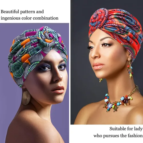 Vista 3 de 6 diademas para mujeres negras, turbantes africanos para mujeres, nudo de flores, gorro preatado
