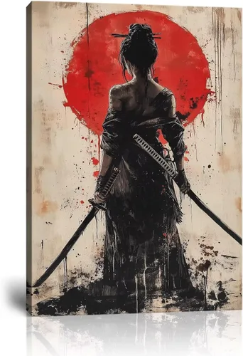 Vista 21 de Arte de pared de samurái japonés para sala de estar y dormitorio, impresiones en lienzo japonesas, póster samurái, arte enmarcado listo para colgar