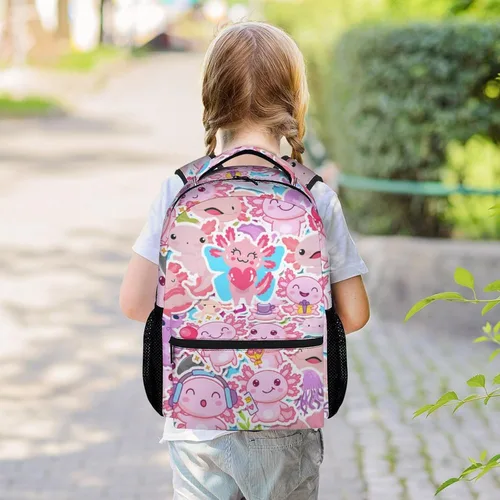 Vista 2 de Axolotl - Mochila para niños y niñas, bonita mochila escolar de 16 pulgadas, bolsa grande para estudiantes, Color 1, Mochilas Daypack