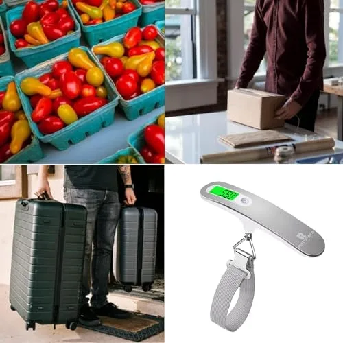Vista 6 de ROTOPATA Báscula digital de viaje para equipaje con función de advertencia de sobrepeso, báscula de pesaje electrónica portátil de mano con gancho