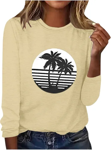 Vista 5 de Sudaderas para mujer, cuello redondo, blusa de otoño, ligera, lisa, regular, ajustada, sin capucha, túnica