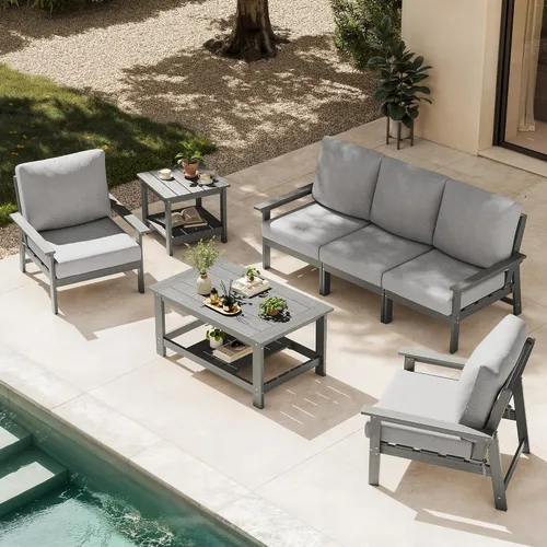 Vista 12 de Ciokea Juego modular de conversación al aire libre, 7 muebles de patio Marco gris/cojín beige