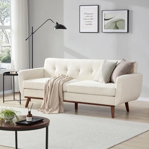 Vista 10 de Kingfun Juegos de muebles de sala de estar, estándar y otomano, sofás de decoración moderna de mediados de siglo, muebles tapizados con botones Beige