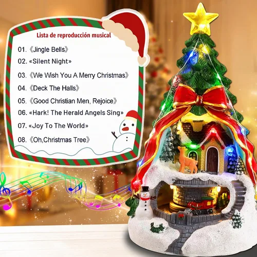 Vista 5 de Aldea musical de árbol de Navidad con luz, tren giratorio y ciervos