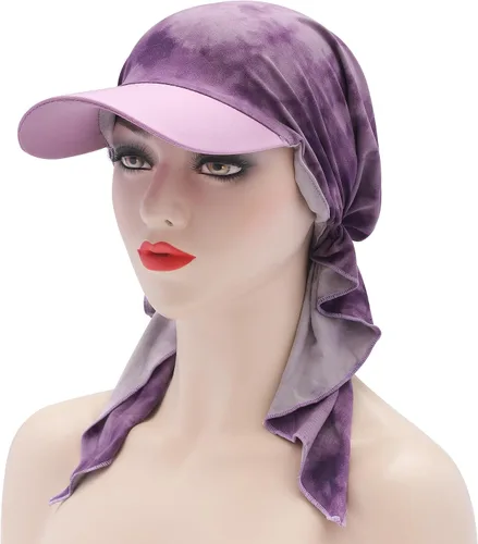 Vista 5 de ZLYC Gorro ligero con ala de quimioterapia para mujer, bufanda para la Tie Dyed Purple