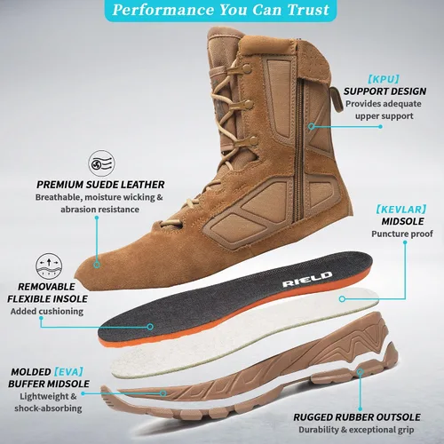 Vista 7 de Botas de trabajo tácticas militares para hombre, ligeras, con cremallera lateral, botas de combate del ejército, para senderismo