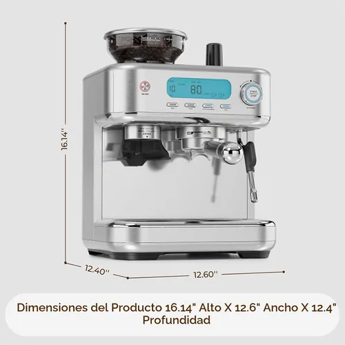 Vista 7 de Máquina de café expreso con molinillo y varita de vapor, acero Plateado