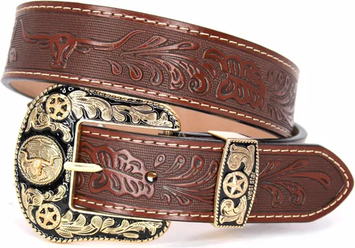 Vista 20 de Western Cowboy - Cinturón de cuero genuino con hebilla grabada, estilo country rodeo para hombre 8052 2cocodrilo Cf