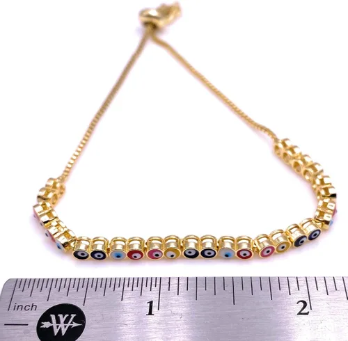 Vista 7 de LESLIE BOULES Pulsera multicolor con diseño de mal de ojo, chapada en oro de 18 quilates, joyería de protección de cadena ajustable, Vidrio, Chapado