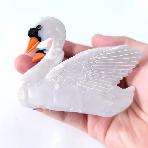 Vista 3 de Clip de garra de cisne blanco,Pinzas de pelo de acetato,Pinzas de garra pequeñas para mujeres