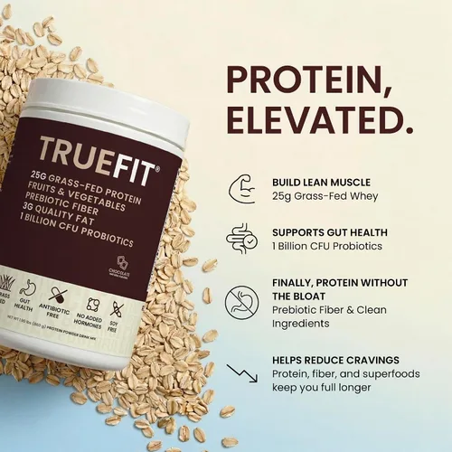 Vista 2 de TrueFit Polvo de Proteína Saludable para el Intestino, Batido de Reemplazo de Comida de Suero de Leche de Ganado Alimentado con Pasto