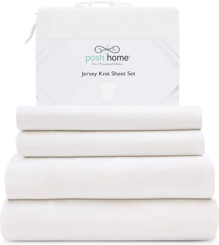 Vista 16 de Posh Home Juego de sábanas de punto de jersey, sábanas de 3 piezas, sábanas de jersey de algodón transpirable y suave, incluye sábana encimera