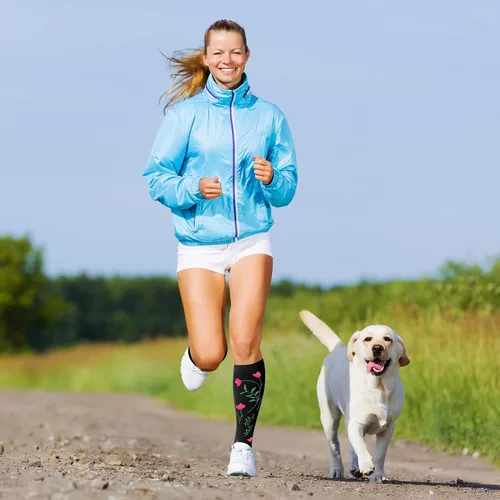 Vista 4 de 6 pares de calcetines de compresión para mujeres y hombres, 15-20 mmHg, soporte graduado hasta la rodilla, calcetines para enfermeras, viajes