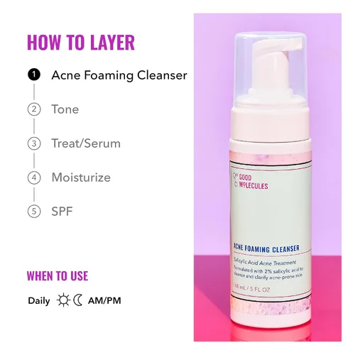Vista 6 de Good Molecules - Limpiador espumoso para el acné - Limpiador espumoso con 2% de ácido salicílico - Lavado facial suave para el acné con hamamelis