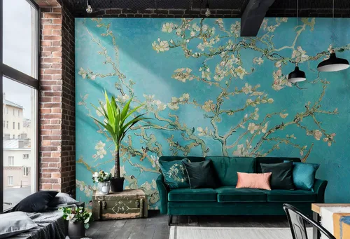 Vista 5 de Papel pintado de flor de almendra acuarela floral mural de pared (ESTILO 1)