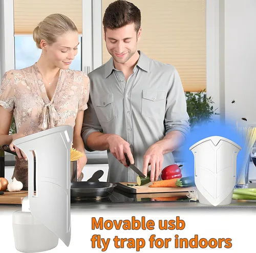 Vista 3 de Trampa para moscas de frutas para interiores para el hogar, mata insectos en interiores, trampa voladora con luz nocturna azul atrapador de polillas