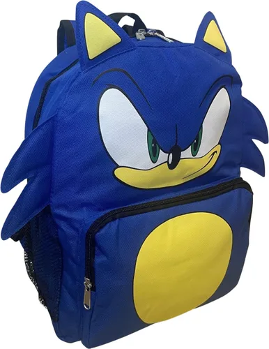 Vista 2 de Ruz Sonic The Hedgehog Mochila escolar de cara grande de 14 pulgadas con orejas y plumas 3D