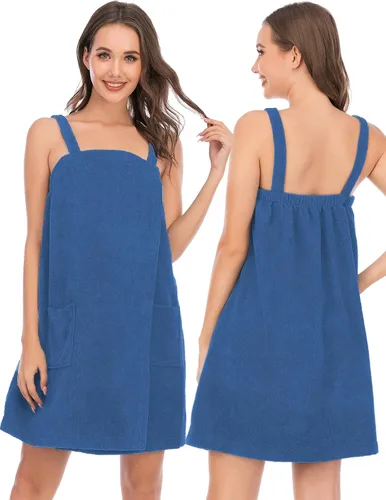 Vista 84 de Veseacky Toalla de baño para mujer con bolsillo, bata de spa ajustable y diadema facial