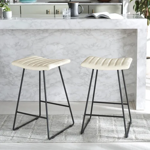 Vista 2 de Safavieh Home Collection Akito Mid-Century - Taburete de mostrador blanco moderno de 26 pulgadas
