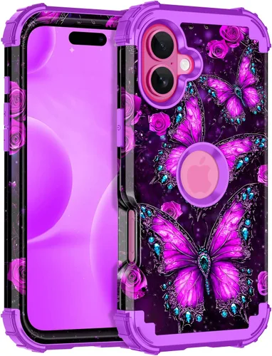 Vista 120 de Miqala Funda para iPhone 12, iPhone 12 Pro, que brilla en la oscuridad, tres capas, resistente a los golpes, protección de plástico duro + funda