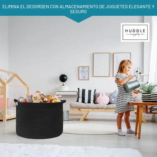 Vista 9 de XXXXL LAVABLE Cesta Grande Negra para Mantas Cesta para Sala de Estar 2 Piezas Cestas de Juguetes Almacenamiento Niños de Cuerda Tejida XXX Cesta