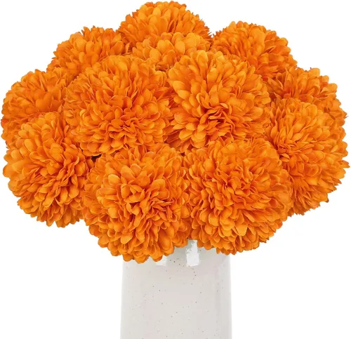 Vista 15 de Briful 12 tallos artificiales de crisantemo negro – Cabezas de flores de seda de 11 pulgadas de alto con hojas verdes, tallos flexibles